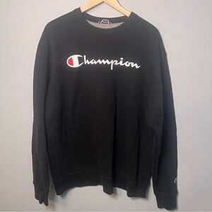 Champion Crewneck Sweatshirt Men’s XL Black Pullover Spell Out Script Logo